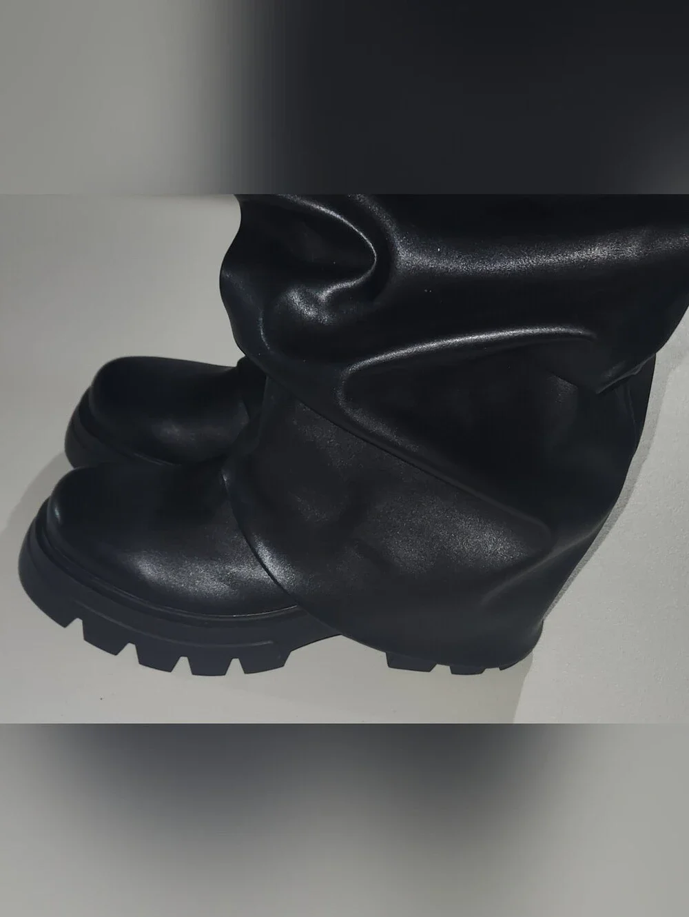 Black Slouchy Knee-High Platform Boots Faux Leather Size 41 EU/ 9.5 - 10 US